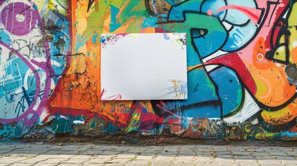 Blank Business Cards Against Vibrant Graffiti Wall Urban Street Art Stock Image