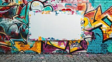 Obraz premium Blank Business Cards Against Vibrant Graffiti Wall Urban Street Art Stock Image