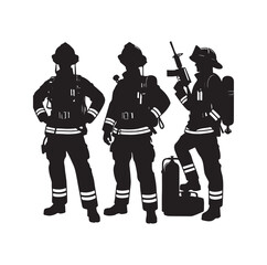 Firefighters pose silhouette vector illustration 