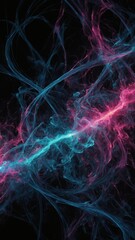 Fototapeta premium Dynamic interplay of vibrant pink, tranquil blue hues forms abstract image. This image resembles intertwined smoke, neural pathways, creating visually striking contrast.