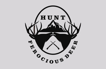 Wild animal hunting in the forest, logo design illustration