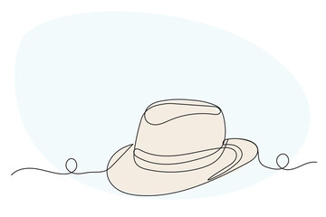 Hat Line Art. Abstract Hat Silhouette Outline Doodle Contour Hand Drawn Illustration. Fedora Hat Curve Line Symbol Icon	