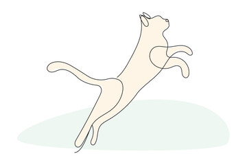Doodle One Line Drawn Jumping Cat Portrait Black Curve Editable Line Sketch Silhouette Icon Illustration Isolated On White Background.	
