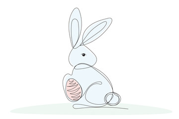 Easter Bunny Rabbit Mascot Symbol One Line Drawn Doodle Outline Portrait Symbol Icon Avatar Isolated On White Background	

