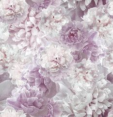Seamless floral  background. Flowers peonies and petals peonies. Close up. © nadezhda F