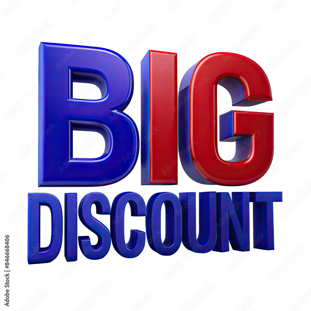 Aufkleber a 3d rendering of the text big discount in blue and red letters against a white background. generati