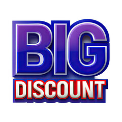 A close-up shot of a 3D rendered phrase Big Discount written in blue and red. Generative AI