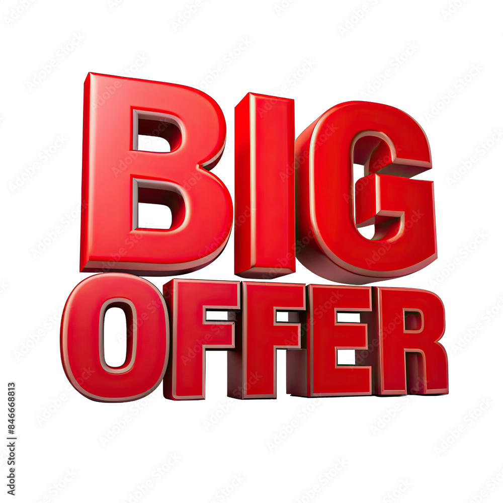 Aufkleber 3d render of the phrase big offer in bold red text on a white background. generative ai