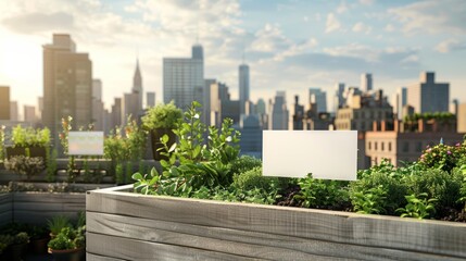 Fototapeta premium City Oasis Urban Rooftop Farm with Business Cards Herbs and Skyline Views