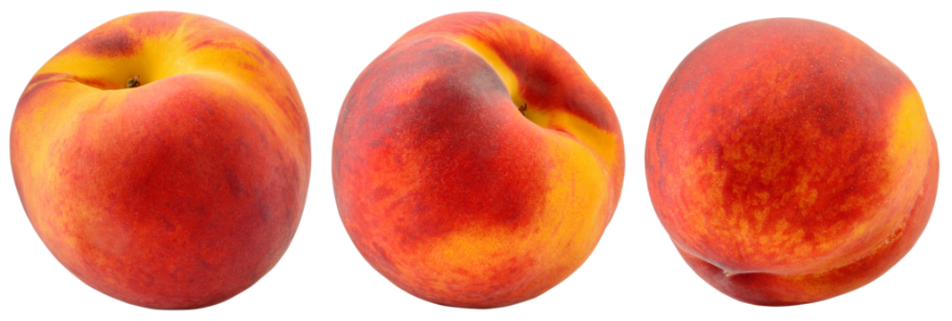 Peach isolated png. Whole peach collection on transparent background. PNG format. Peach set no background. Full depth of field.