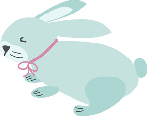symbol, sticker, drawing happy bunny with pink bow on transparent background for collage