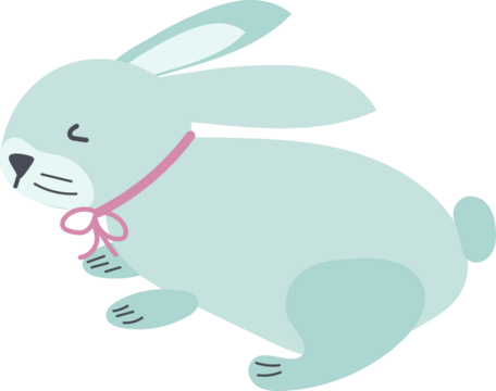 symbol, sticker, drawing happy bunny with pink bow on transparent background for collage