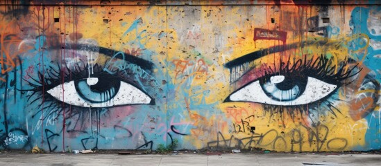 Copy space image of weathered graffiti art on an aged wall creating a colorful urban backdrop.