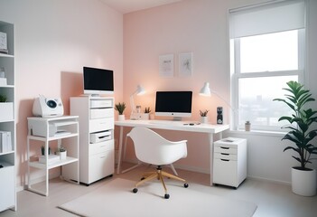 Fototapeta premium minimalist interior design style futuristic home office sleek furniture state of the art technology