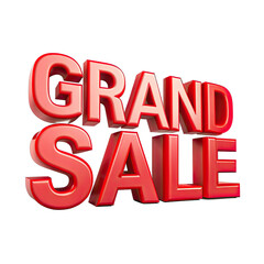 A red, 3D rendering of the words Grand Sale isolated on a white background. Generative AI