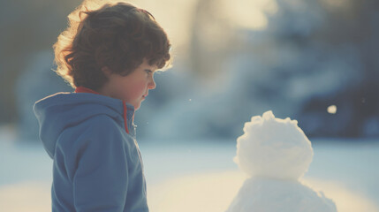子供, 男の子, 冬, 雪, 雪だるま, 遊び, 雪だるまを作る男の子, 雪原, children, boy, winter, snow, snowman, play, snowman building boy, snowfield