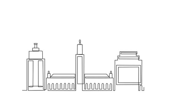 Animated self drawing of Stockholm skyline video illustration. Modern city in Europe in simple linear style video design concept. One of big city in Sweden. Iconic architectural building design video