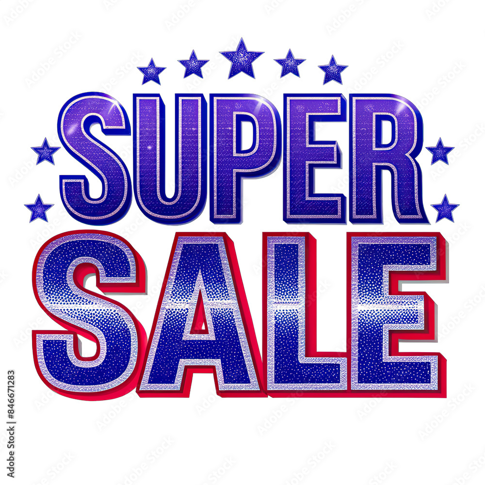 Aufkleber a 3d digital rendering of the phrase super sale in bold blue and red letters with a glittery, textur