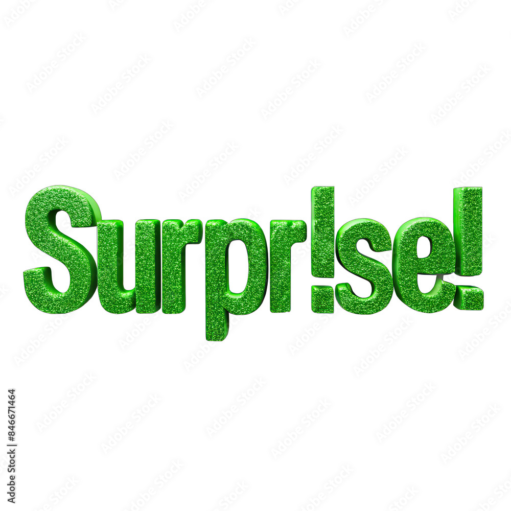 Aufkleber a 3d rendering of the word surprise in green glitter against a white background. the word is in a bo