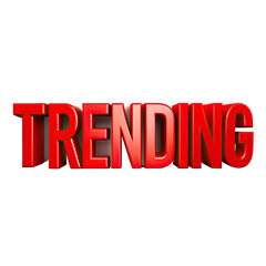 Fototapeta premium A 3D rendering of the word Trending in bold, red letters against a white background. Generative AI
