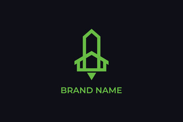 flying spaceship and home icon modern home service corporate business logo, rocket launch abstract vector, rocket fire real estate logo, logomark