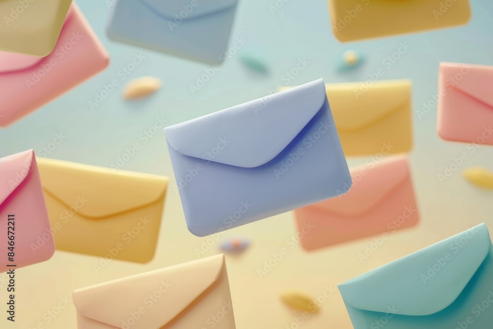 Aufkleber assorted levitating colorful paper envelopes against gradient background in harmonious composition