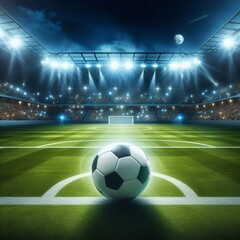 Football field. Soccer ball in the middle. For logo