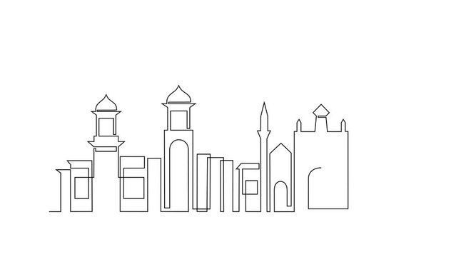 Animated self drawing of Constanta skyline video illustration. Modern city in Europe in simple linear style video design concept. One of big city in Romania. Iconic architectural building design video