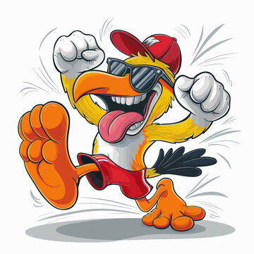 rooster with sunglasses running