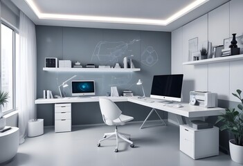 minimalist interior design style futuristic home office sleek furniture state of the art technology