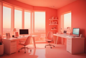 Fototapeta premium minimalist interior design style futuristic home office sleek furniture state of the art technology