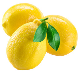 Lemon fruit with leaf isolated png. Lemons with leaves on transparent background. PNG format. Full...