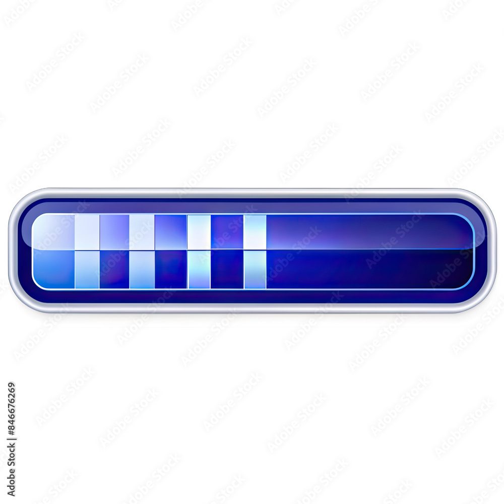 Poster a blue progress bar template isolated on a white background. the bar is rectangular with a glossy fi