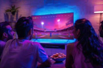 Fototapeta premium Sport fans cheer a soccer tournament at home