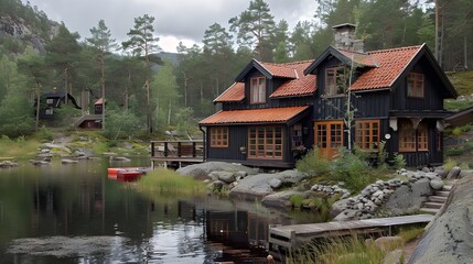 Naklejka premium old house on the river