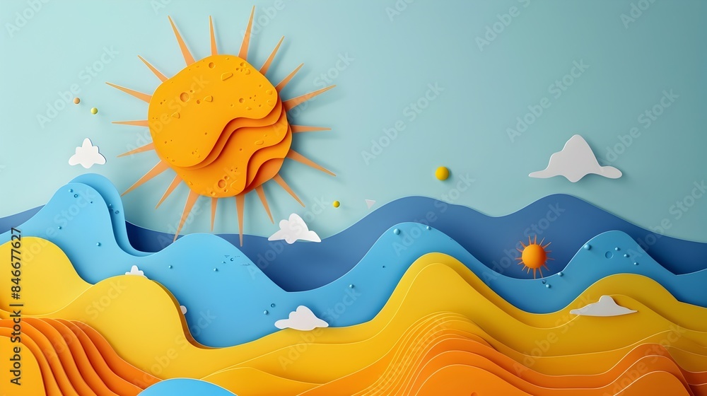 Poster minimalist papercut of ozone layer blocking harmful uv rays