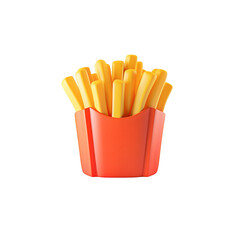 Cartoon Style French Fries Illustration in Red Box, Crispy and Golden Fried Potatoes for Fast Food and Snack Themes, 3D Render Isolated on White Background for Appetizing and Fun Design