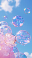 A lot of bubbles in the air against the blue sky