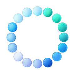 A circular animation with blue and green spheres representing a loading progress indicator. The spheres are arranged in a circle, with a gradient from light blue to dark blue and then to green. Genera