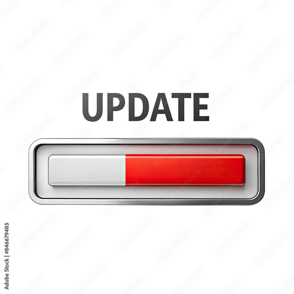 Poster a close-up of a red progress bar with the word update above it, isolated on a white background. gene