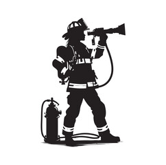 Firefighters pose silhouette vector illustration 