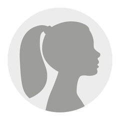 Flat illustration. Gray silhouette of a teen girl on a white background. Suitable for social media profiles, icons, screensavers and as a template...