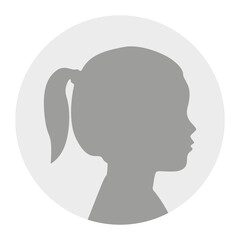 Flat illustration. Gray silhouette of a girl on a white background. Suitable for social media profiles, icons, screensavers and as a template...