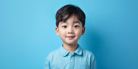 Happy Asian Child in Pale Blue Shirt