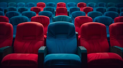 Fototapeta premium Empty Theater With Red and Blue Seats.