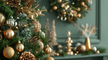 Elegant Gold and Green Christmas Tree.
