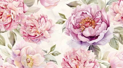 Watercolor floral peony rose and leaf pastel pattern for elegant wedding and event invitations