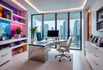 Fototapeta premium minimalist interior design style futuristic home office sleek furniture state of the art technology