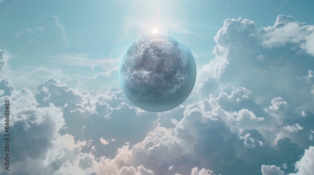Aufkleber round object floating in middle of cloud-filled sky.