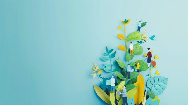 Corporate social responsibility report on light blue background